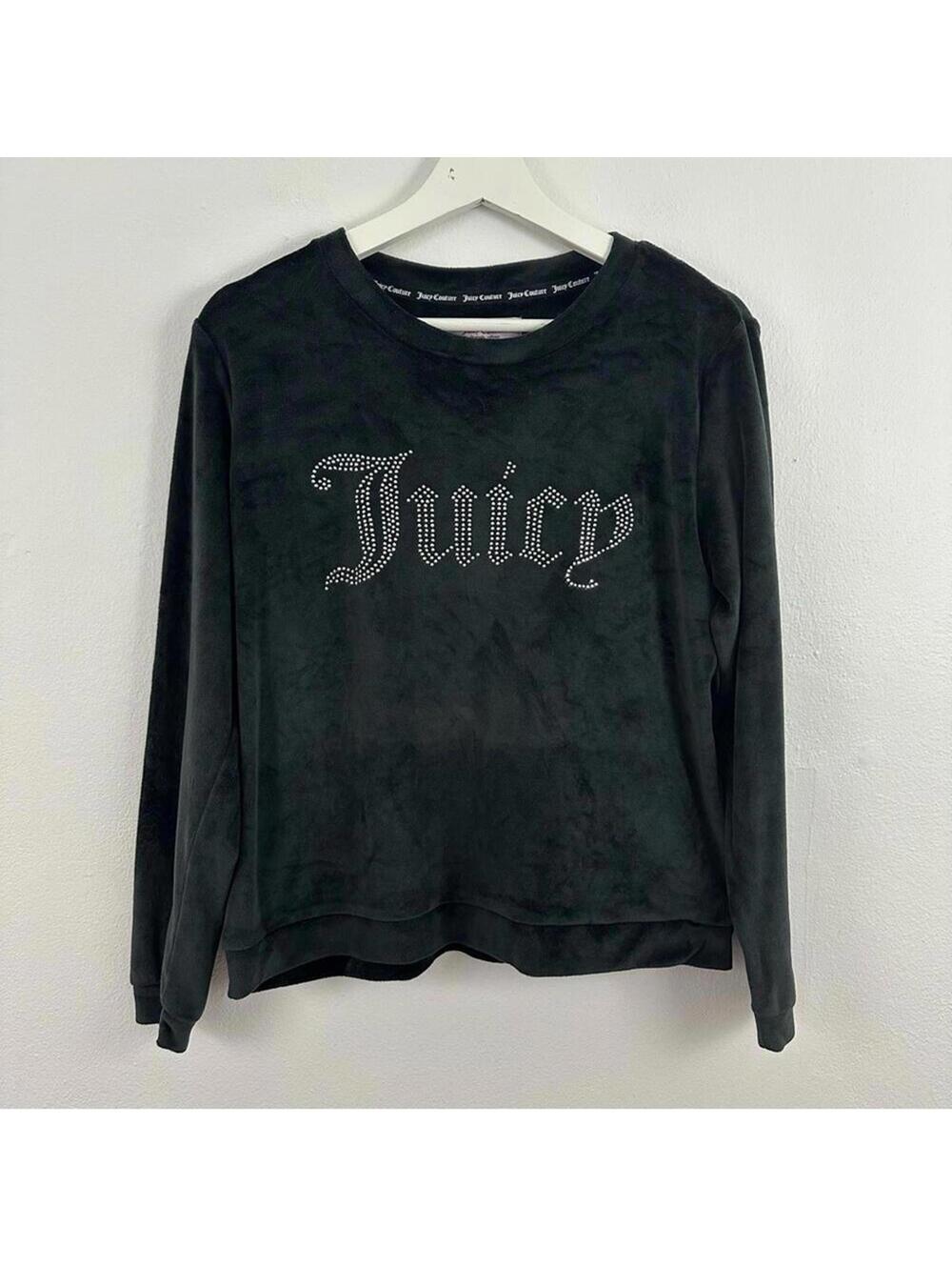 Juicy Couture Women’s Velour Black Rhinestones Crewneck Sweatshirt Size M